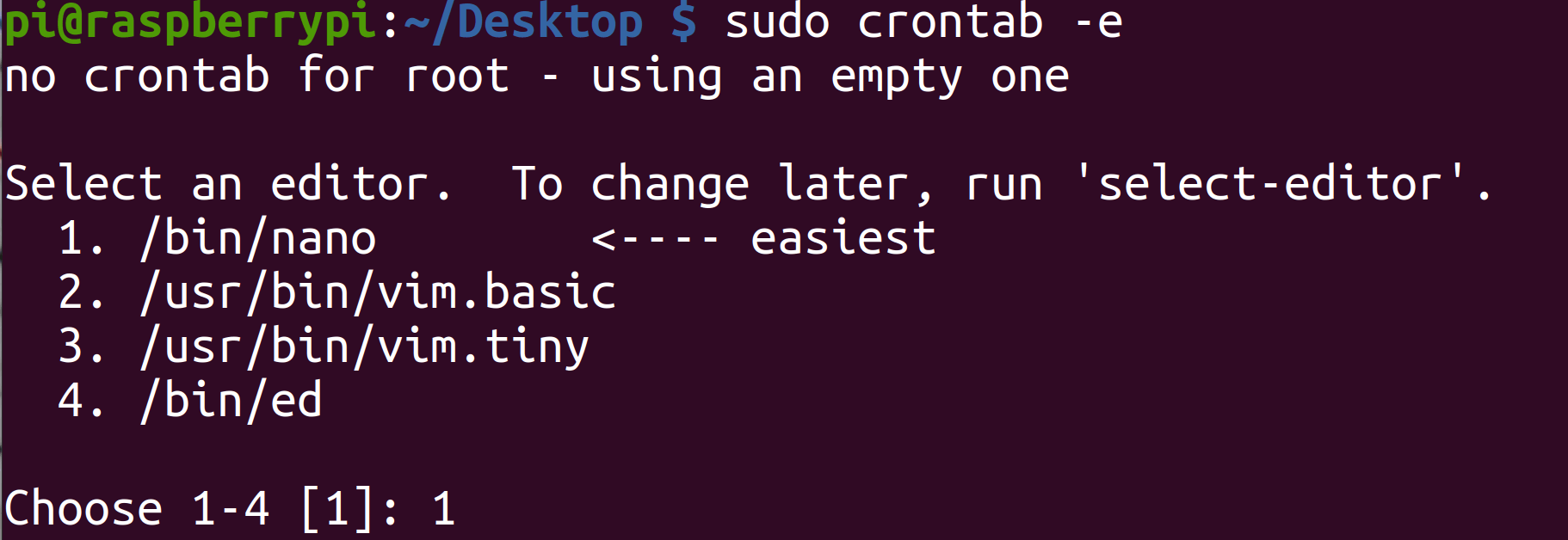 crontab options on first use