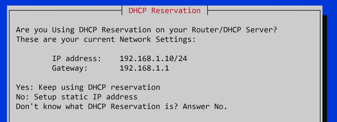 screenshot of the dhcp reservation screen